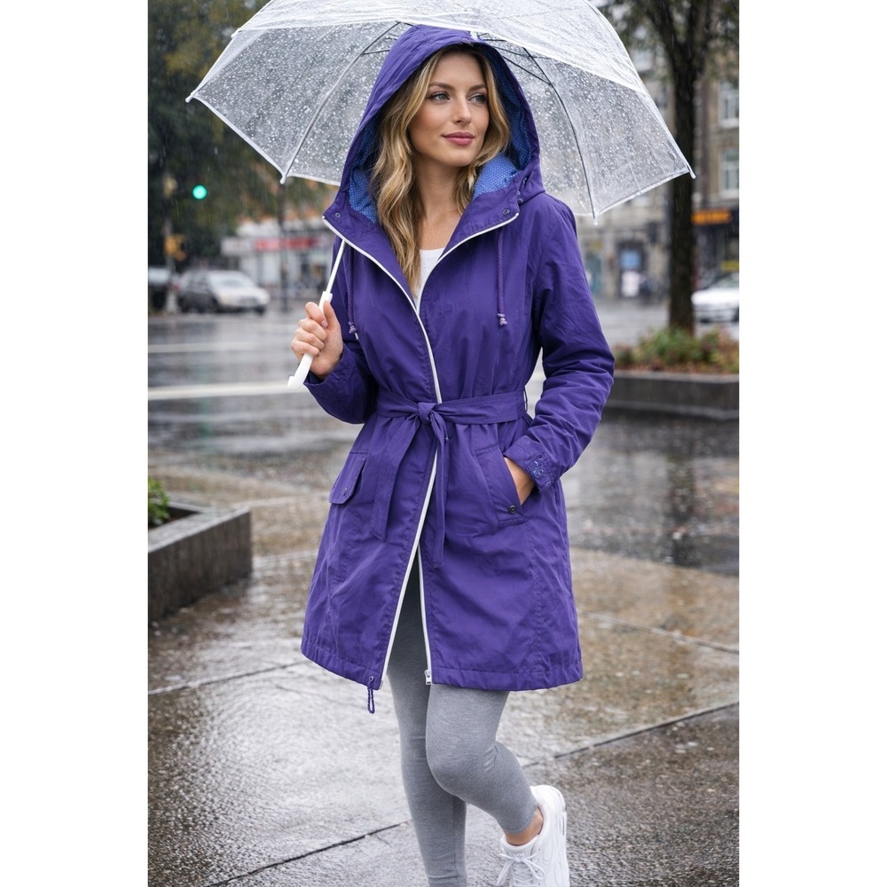Danefæ Purple Nordic Rain Coat Women's M Belted Hooded Jacket